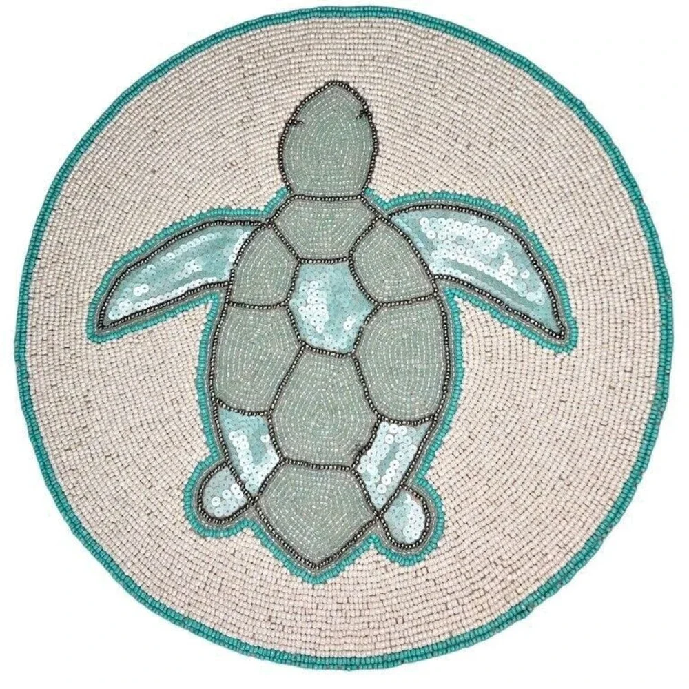 Sea Turtle Beaded Placemats Charger Set Of 4 Summer Beach House Nautical 14